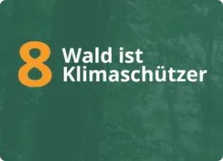Schriftzug „8 Wald ist Klimaschützer“ auf grünem Grund
