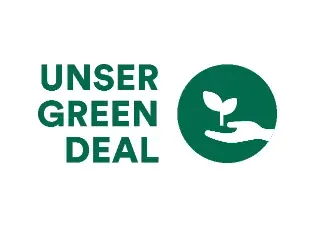 Logo „Unser Green Deal“ mit Pflanze in einer Hand