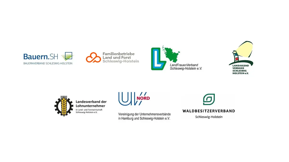 Logos der sieben Verbände des Aktionsbündnisses Ländliche Räume auf weißem Grund